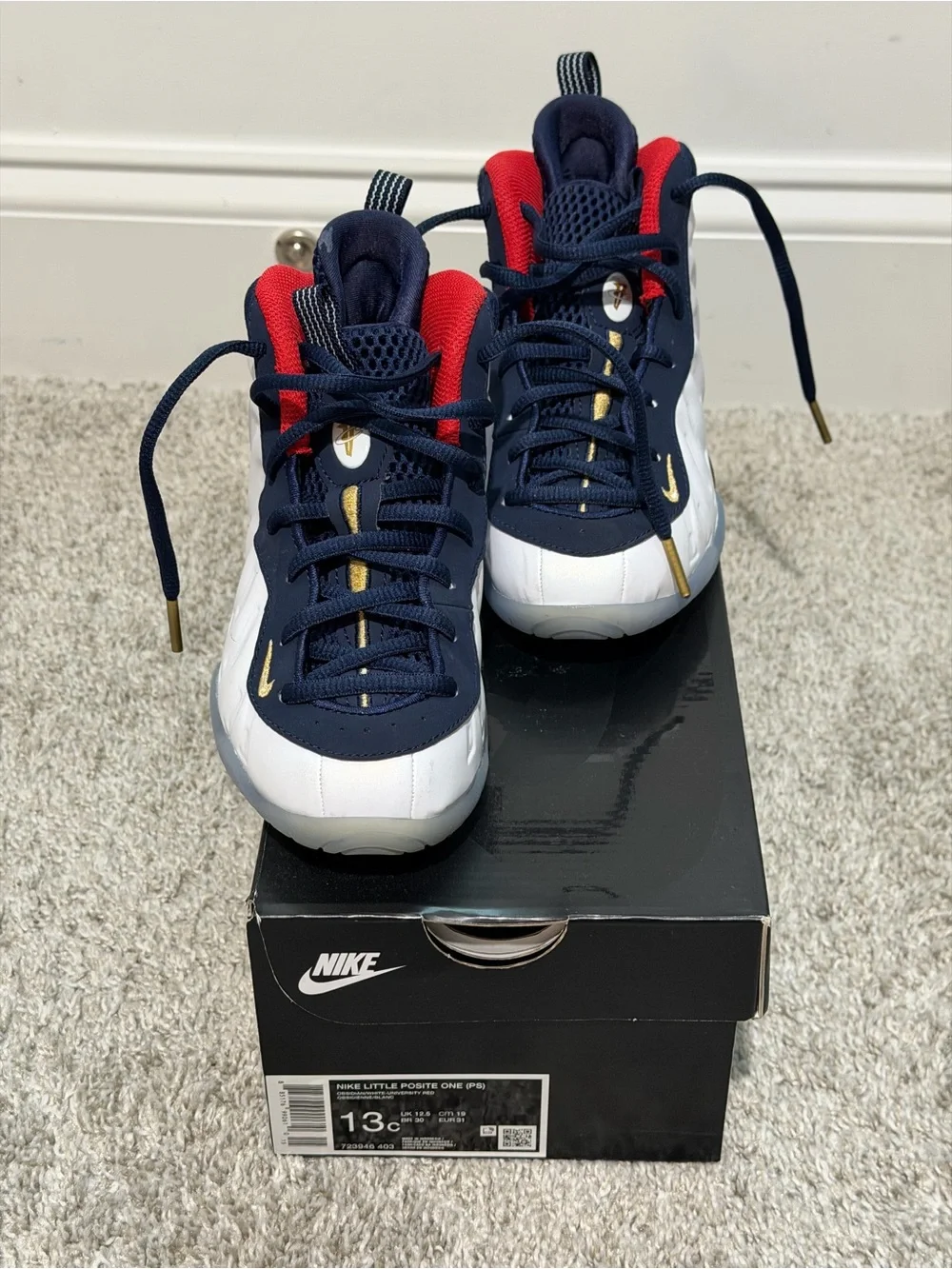 Nike Kids Navy/White/Red Sneakers with Gold Accents